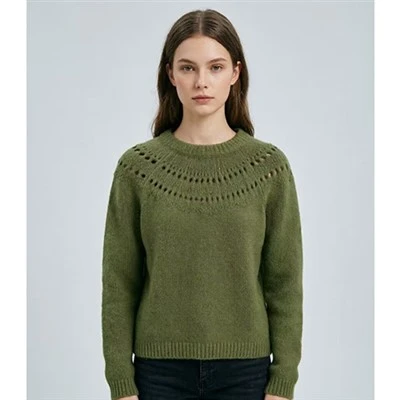 Vihreä Openwork Yoke Crew Neck -neulepusero