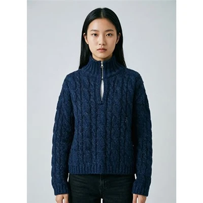 Half Zip Cable -neulottu villapaita